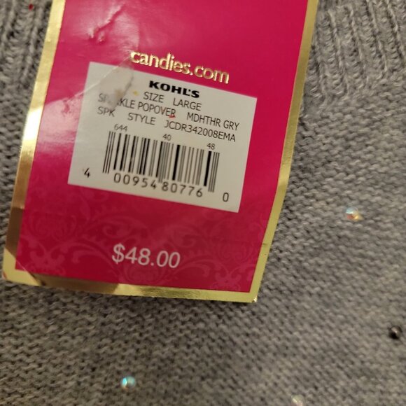 Candie's Sweater Sparkle Bling Popover Heather Gray Light Juniors Large NWT NEW - Picture 5 of 5